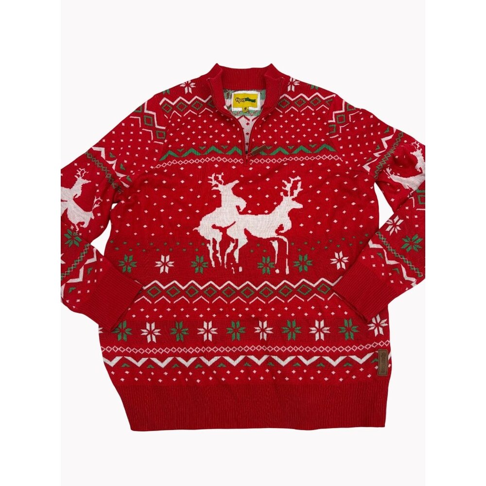 Tipsy Elves Mens XXL Red Reindeer Half Zip Sweater Ugly Christmas Knit